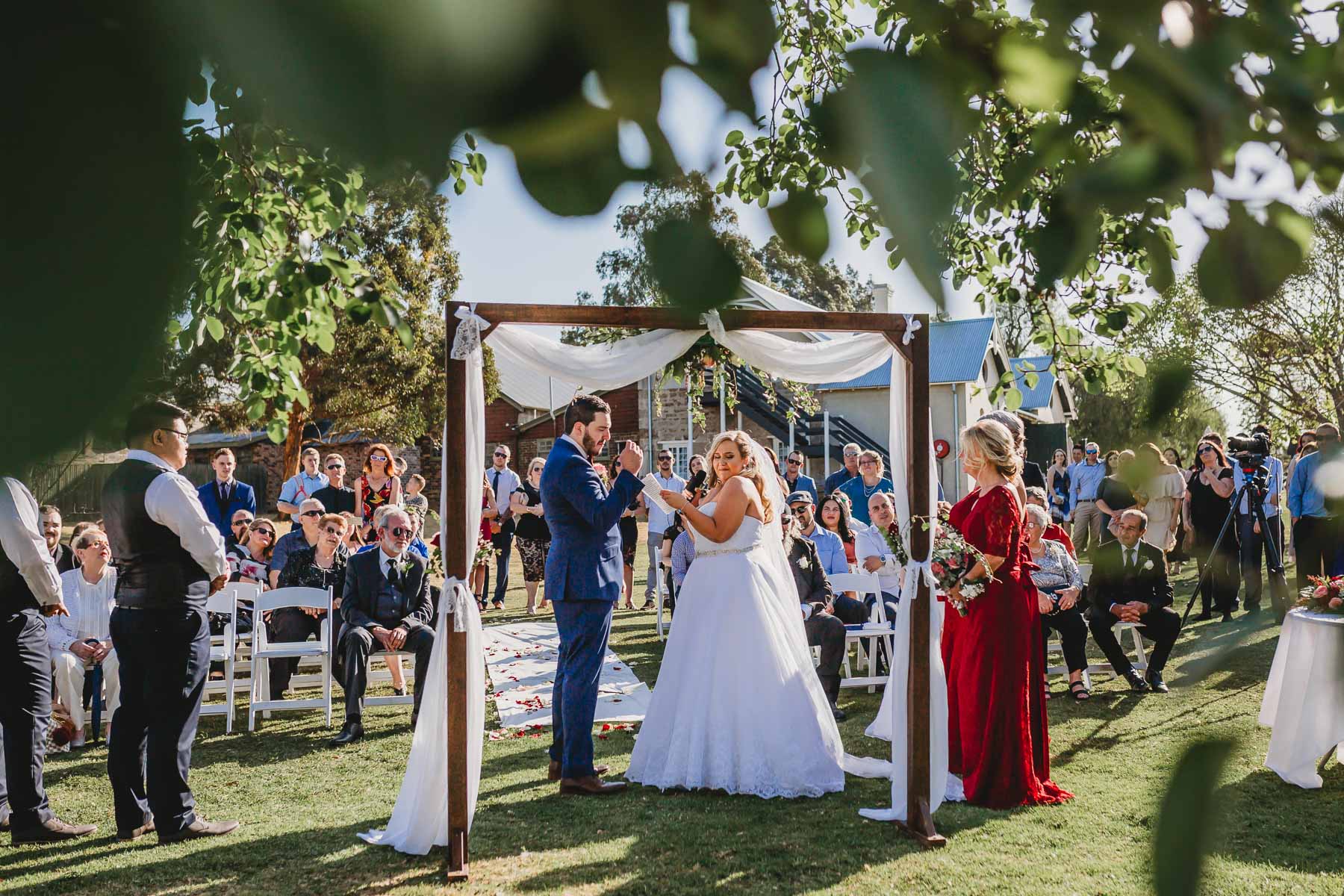 A bride gets emotional as she says her wedding vows, Gledswood Estate ceremony