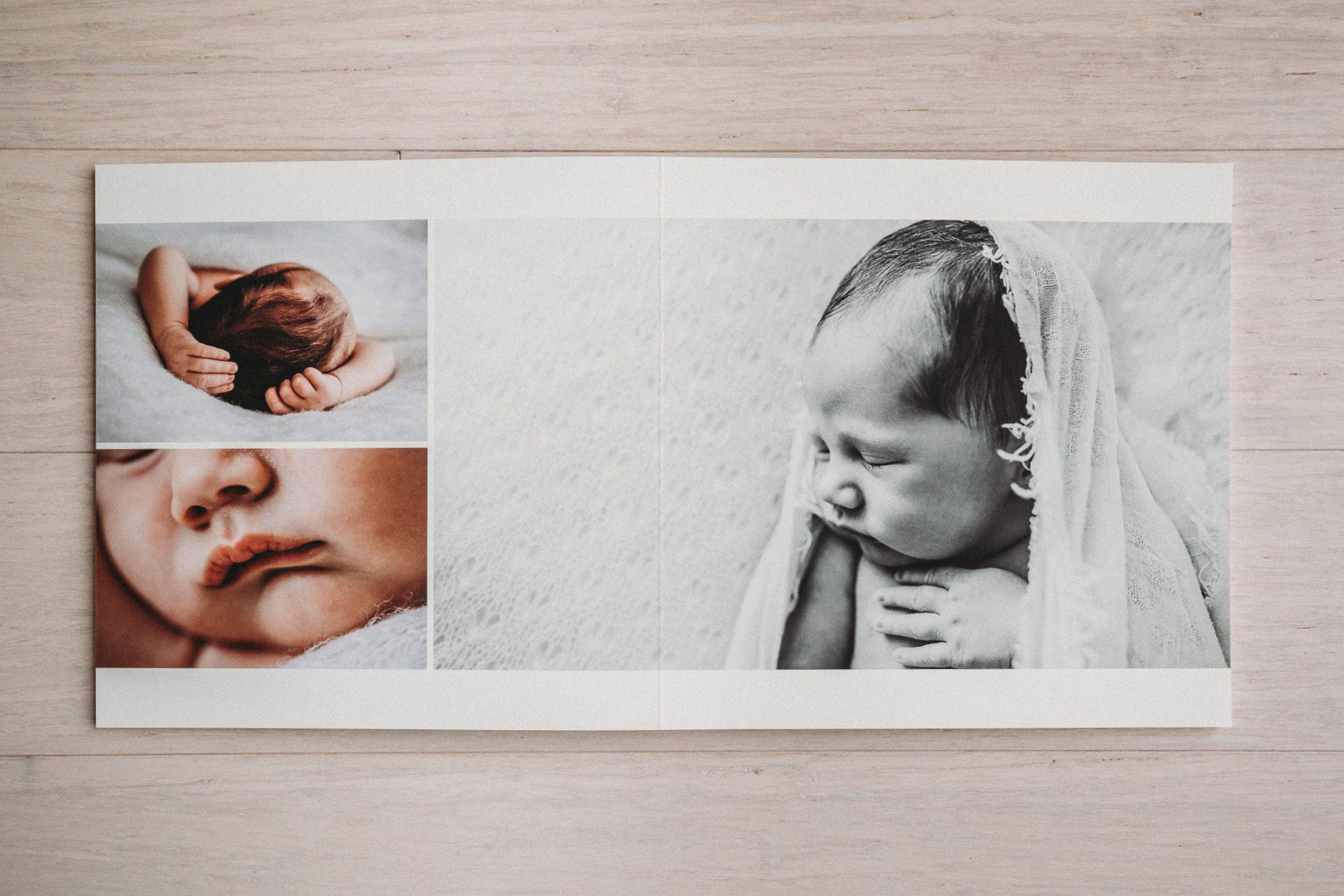 Newborn photography album layout display
