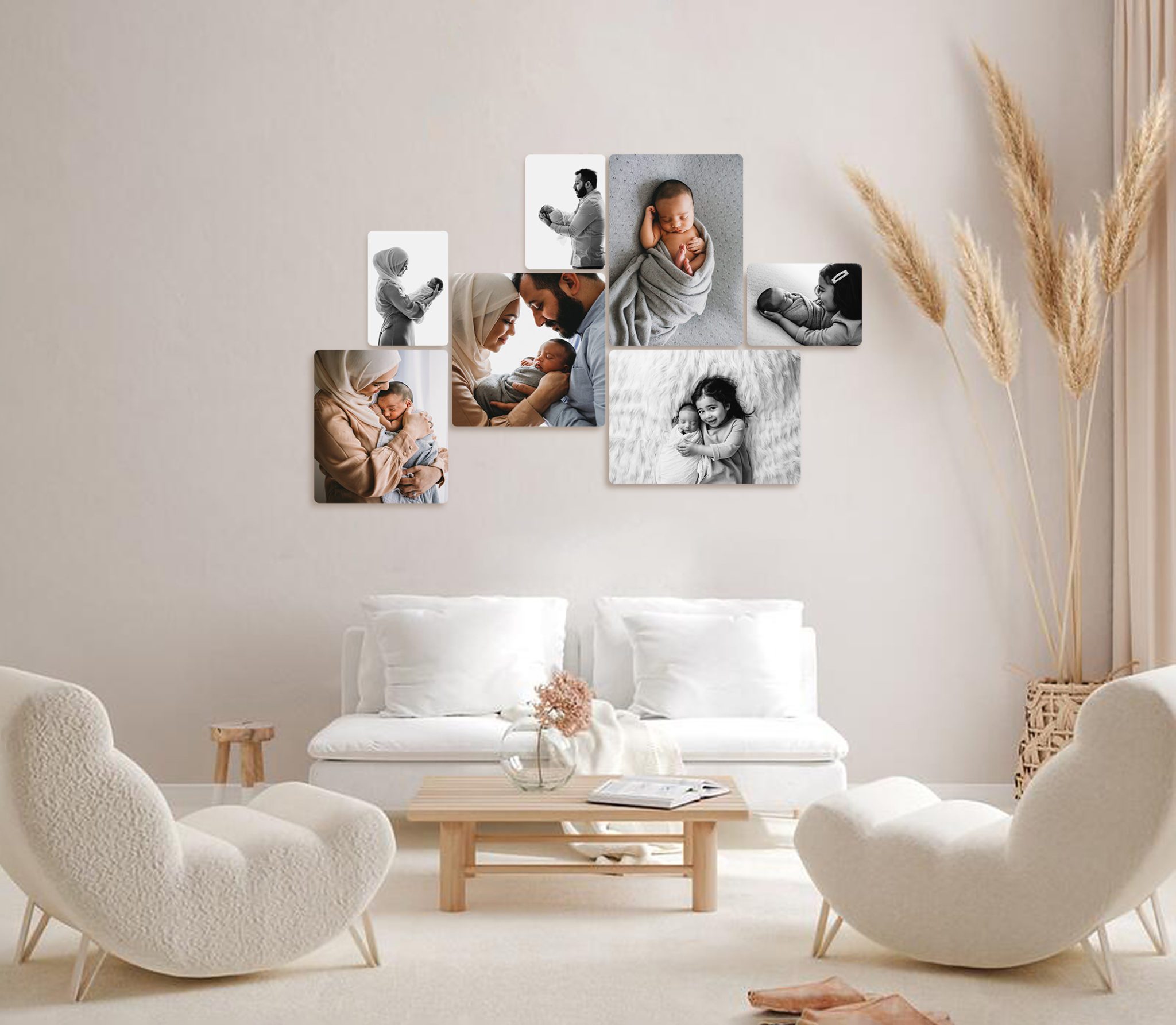 Wall art displaying newborn photography images