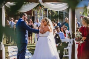 Gledswood Wedding - bride gets emotional reading her wedding vows
