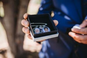 Gledswood Wedding - bride and groom exchange gifts before the ceremony