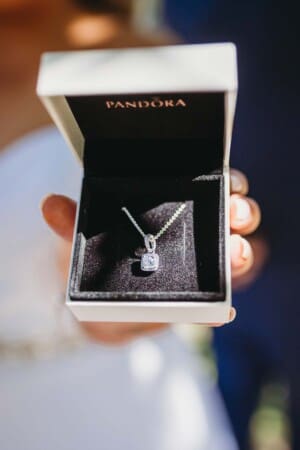 Gledswood Wedding - bride and groom exchange gifts before the ceremony
