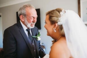 Gledswood Wedding - brides father sees his daughter and cries