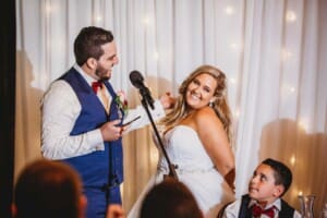 Gledswood Wedding - bride and groom make their speeches at the reception