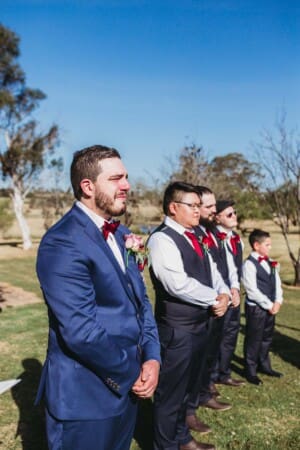 Gledswood Wedding - groom cries as he sees his bride walk down the aisle