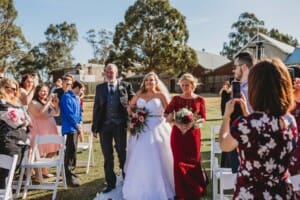 Gledswood Wedding - bride walks down the aisle to the ceremony