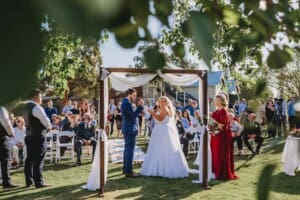 Gledswood Wedding - bride cries as she reads the wedding vows