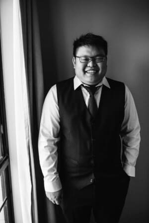 Gledswood Wedding - groomsman portrait in black and white