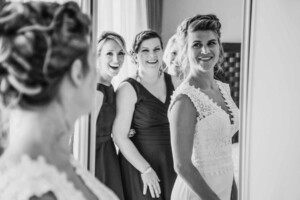Sydney Wedding - Bride and her bridesmaids admiring their reflection