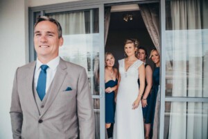Sydney Wedding photographer - Groom has first glimpse of his bride before the wedding