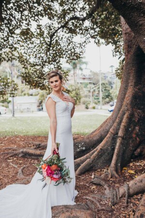 Sydney wedding - bridal portrait with her brightly coloured bouquet