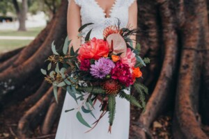 Sydney wedding photographer - bright coloured bridal bouquet details