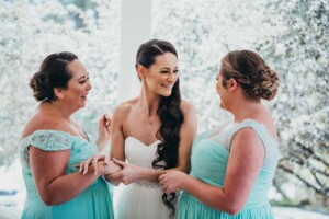 Chapel Hill Wedding - bride with her bridesmaids before the wedding