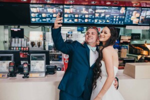 Newlyweds snap a selfie at McDonalds