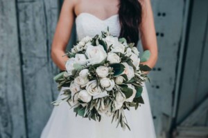 Details and textures of a bridal bouquet