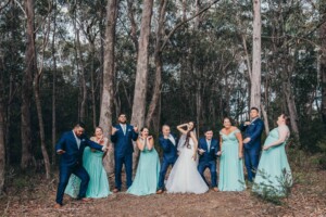 Bridal party antics before the reception