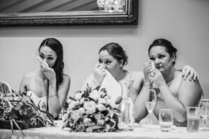 The bridal party tearing up at wedding speeches