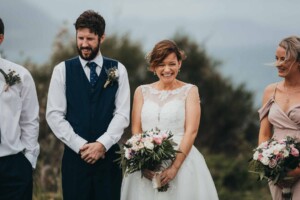 A very excited bride on her wedding day