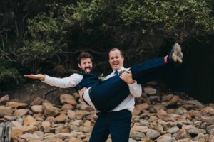 The groom being carried by his best man