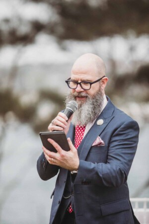 Celebrant addresses the guests at a wedding ceremony