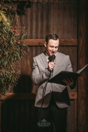 Gledswood Wedding - David Lang Celebrant reading a wedding ceremony at Gledswood estate