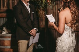 Gledswood Wedding - Detail photograph, a bride reads from her wedding vows