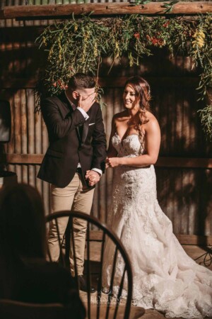 Gledswood Wedding - A groom wipes away a tear as he gets emotional at marrying his bride