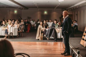Gledswood Wedding - Father of the groom delivers his speech at the wedding reception