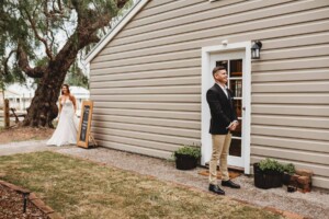 Gledswood Wedding - A bride and groom about to have their first look before the wedding
