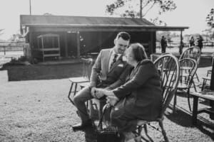 Gledswood Wedding - groom chats to his grandma before the ceremony
