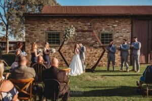 Gledswood Wedding - bride and groom share their first kiss