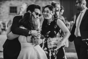 Gledswood Wedding - bride greets guests after the ceremony