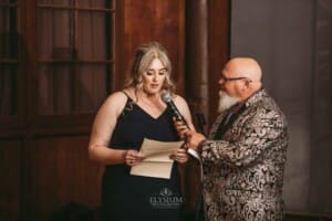 Gledswood wedding - bridesmaid makes a speech at the wedding reception