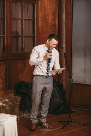 Gledswood wedding - a groom makes a speech at the reception