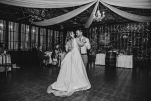 Gledswood wedding - the bride and groom share their first dance at the reception
