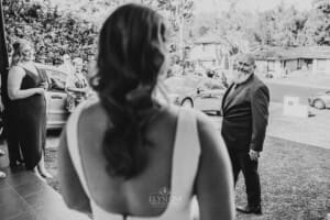 Gledswood Wedding - bride's father sees his daughter for the first time