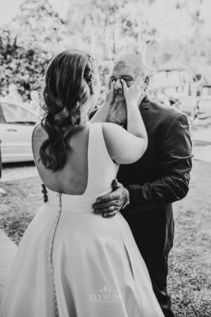 Gledswood Wedding - bride's father gets emotional as he sees his daughter