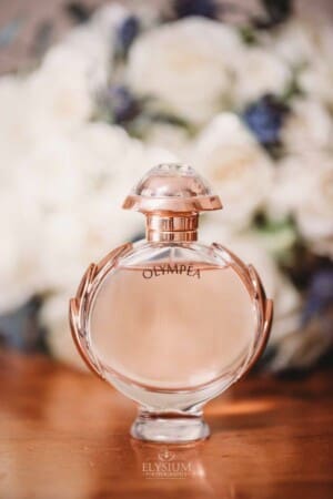 Gledswood Wedding - bride's perfume set against her bouquet