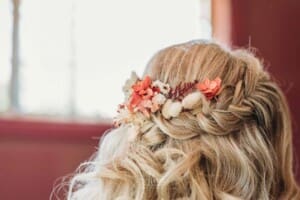 Gledswood Wedding Photo - Brides hair with dried flower details