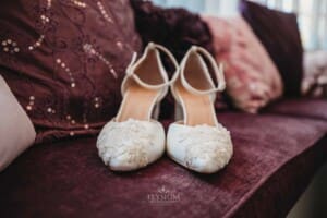 Gledswood Wedding Photo - Brides shoes sitting on a chair