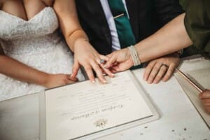 Gledswood Wedding Photo - bride shows off her wedding rings
