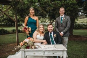 Gledswood Wedding Photo - bride and groom pose with their witnesses