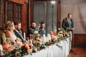 Gledswood Wedding Photo - groomsman makes his speech during the reception