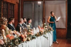 Gledswood Wedding Photo - bridesmaid makes her speech during the reception