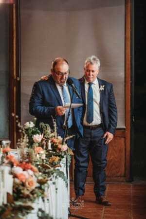 Gledswood Wedding Photo - bride and groom's dads as they make their speech