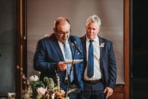 Gledswood Wedding Photo - bride and groom's dads as they make their speech