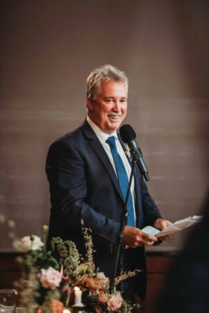 Gledswood Wedding Photo - groom's father makes his speech during the reception