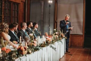 Gledswood Wedding Photo - groom's father makes his speech during the reception