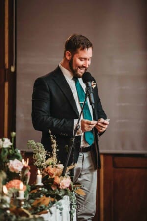 Gledswood Wedding Photo - the groom makes his speech during the reception