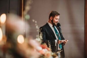 Gledswood Wedding Photo - the groom makes his speech during the reception